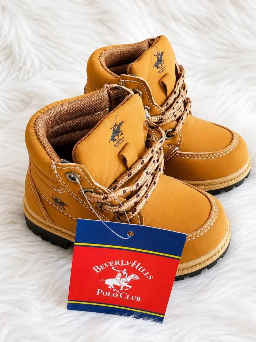 Beverly Hills Polo Club Kids Unisex Tan Lace Up Work Fashion Soft Boots SZ 6